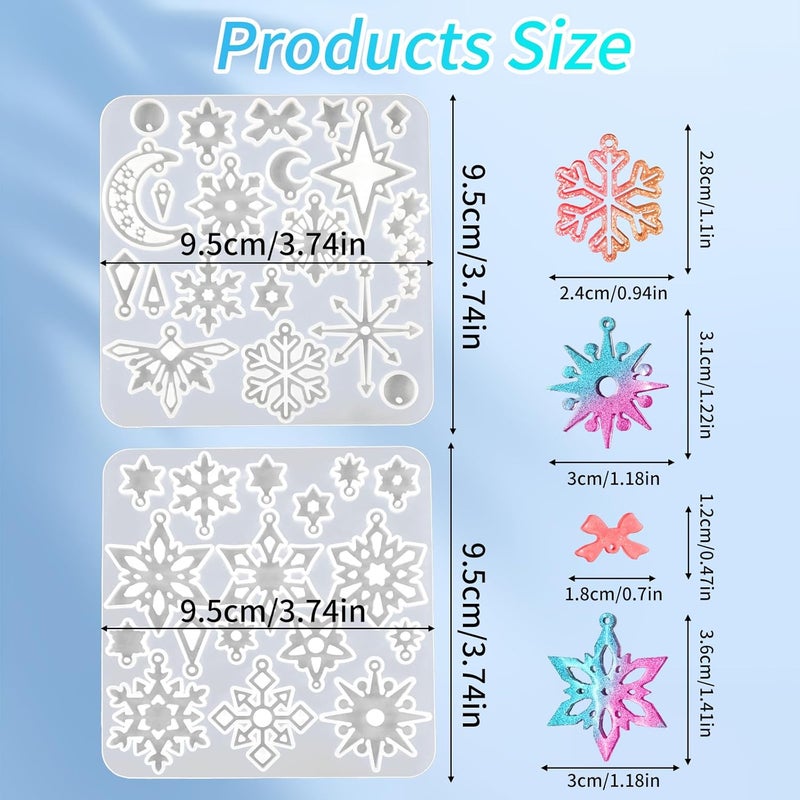 ZQYSING 4 Pack Snowflake Resin Earring Molds with Holes, Christmas Resin Molds Various Shapes Snowflakes Moon Star Silicone Mold for Stud Dangle Drop Earring Pendant Keychain Handmade Jewelry Gift - Image 5